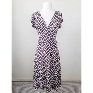 New York & Company Purple and White Geometric Wrap Midi Dress